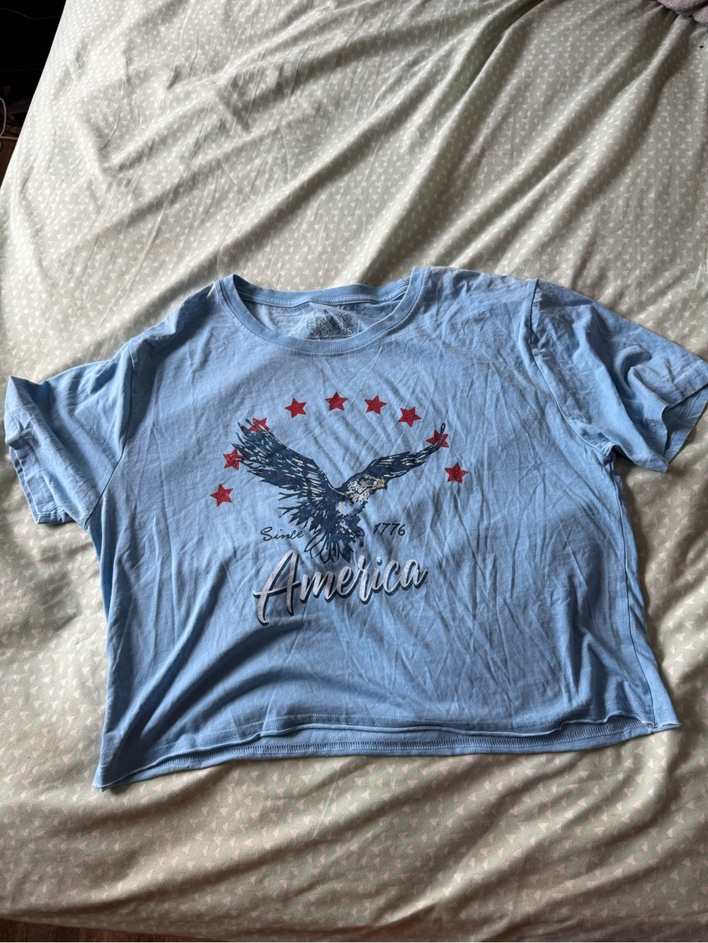 Light Blue 'America' Eagle Graphic Crop Top
